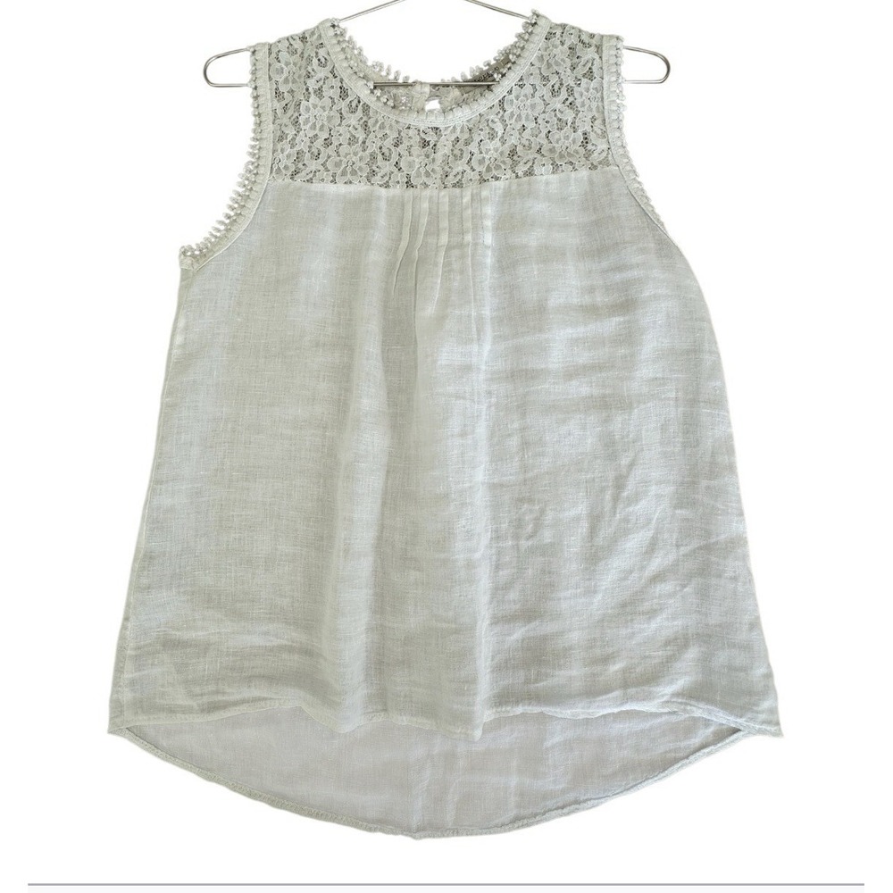 Lungo L'Arno Italian Linen Blouse S Floral Crochet Lace Coastal Boho Romantic